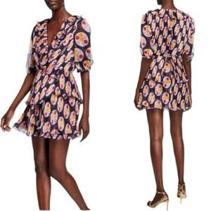 La Maison Talulah Bisous Mini Dress Navy Blue Print Sz SM NWT Cottage Colorful